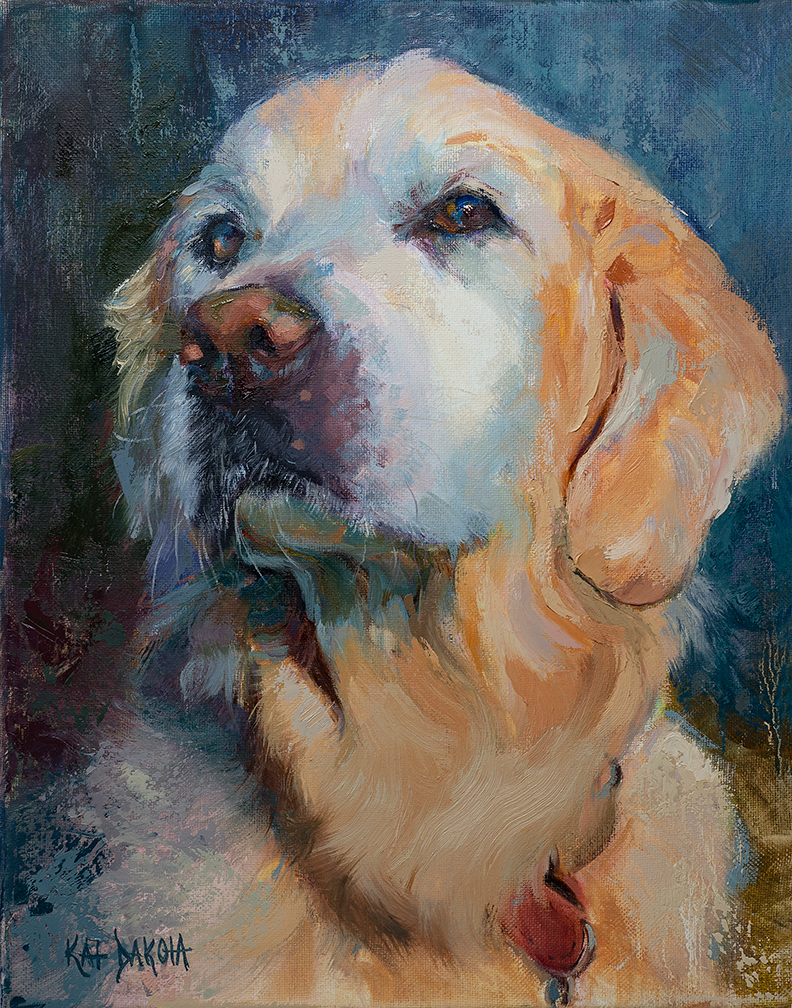 White English Cream Golden Retriever Pet Portrait Oil Painting by Kat Dakota